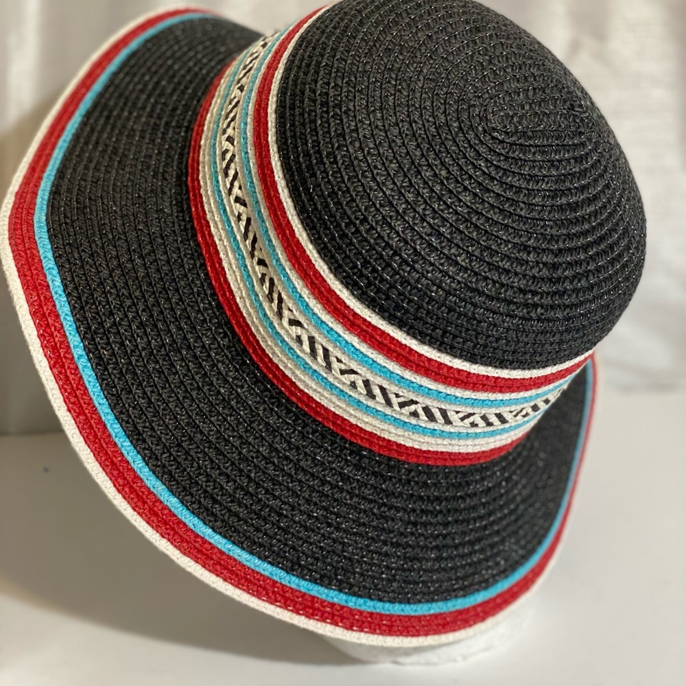 Ladies Floppy Sun Hat Brim Red Black White
